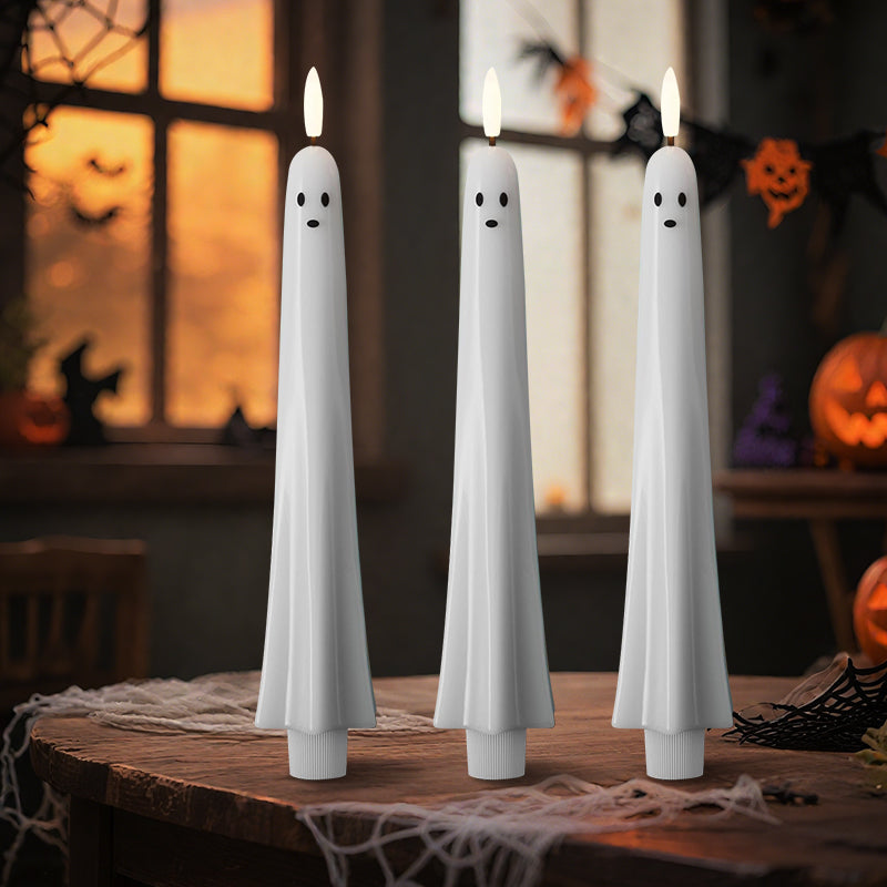 🎃👻 Remote-controlled ghost candle with 3D flaming wick 👻🎃