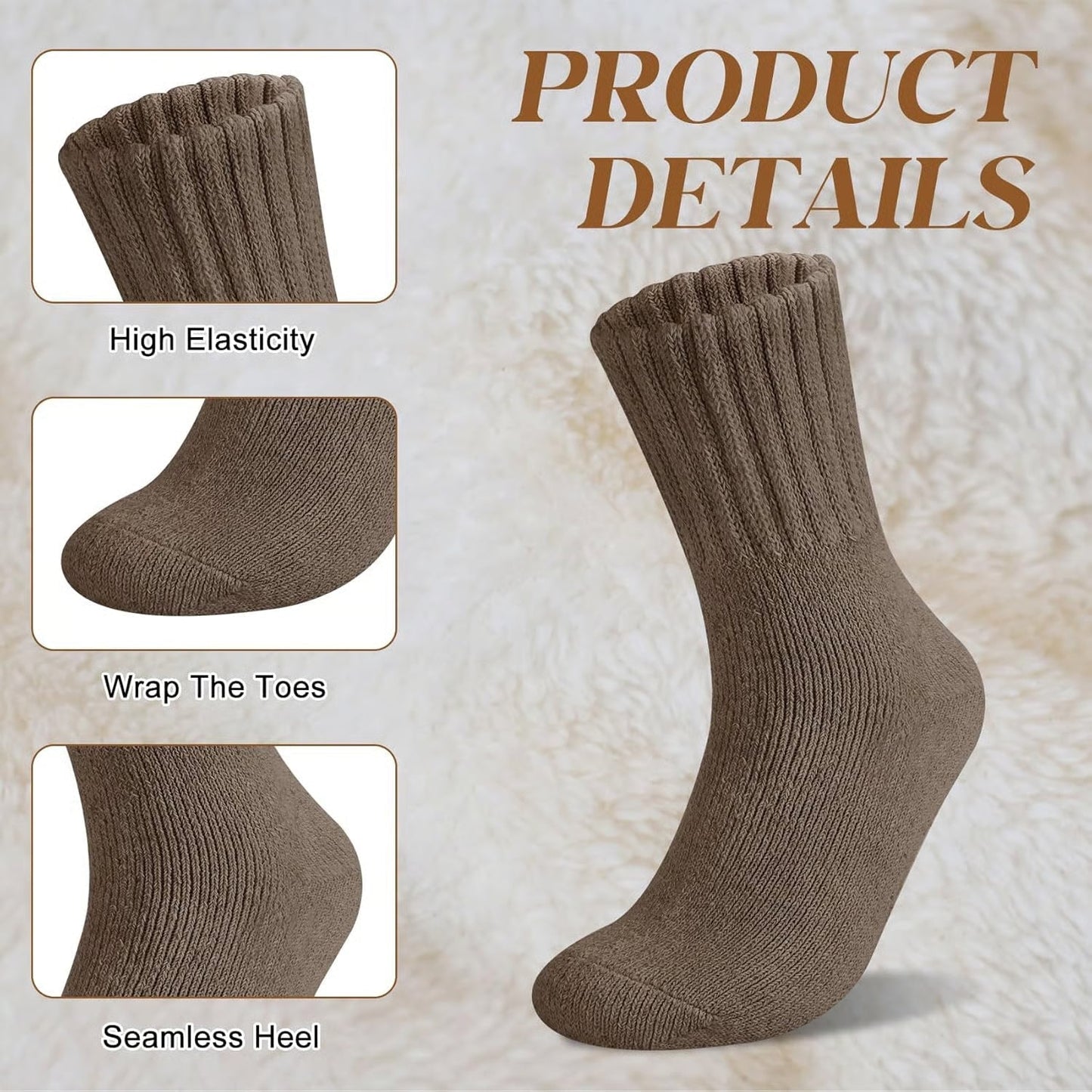 🧦 5 Pairs Women's Wool Socks - Warm Mid Socks