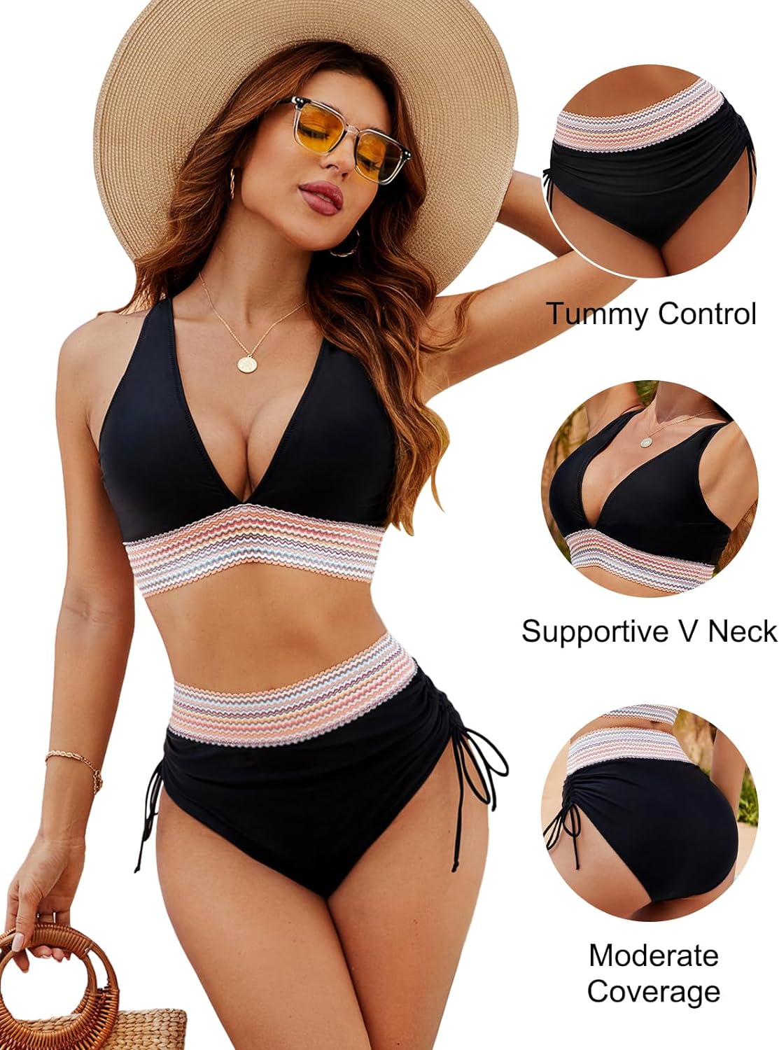 💃Holiday offer 50% OFF💃High waist tummy control color block bikini sets