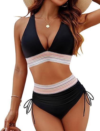 💃Holiday offer 50% OFF💃High waist tummy control color block bikini sets